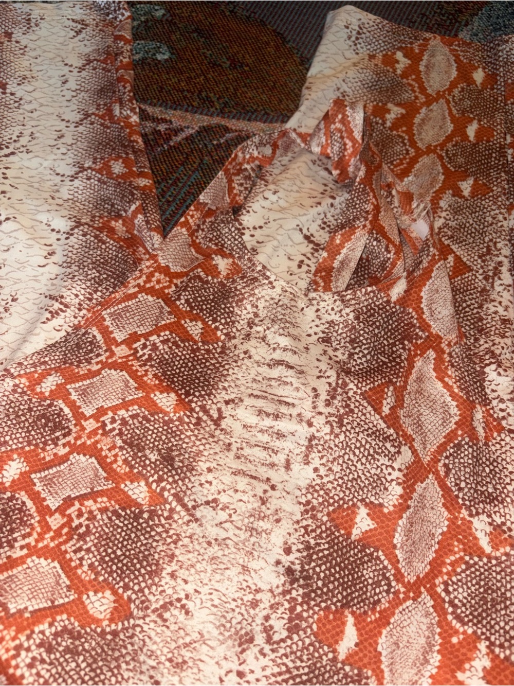 Orange and White Snake Print Bodycon Halter Jumpsuit with Amazing Stretch - Picture 4 of 5